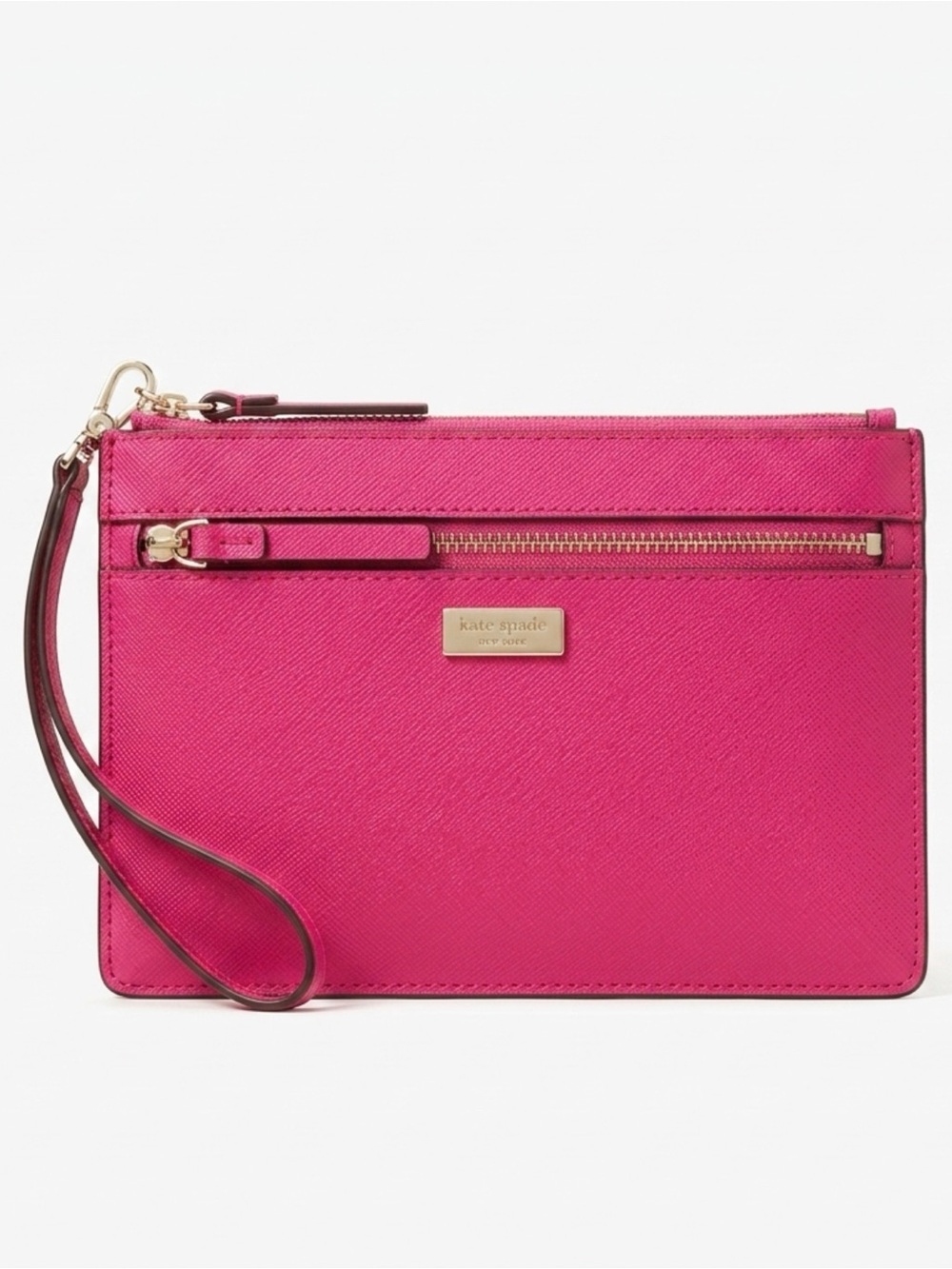 kate spade Bright Pink Saffiano Leather Wristlet with Gold Hardware